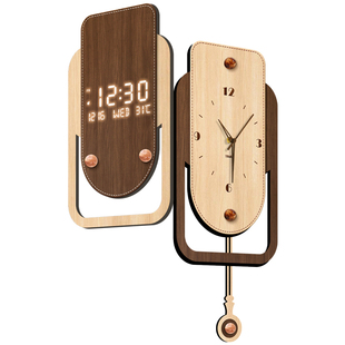 中古风客厅转角挂钟数显万年历电子钟双面拐角时钟高级感挂墙钟表