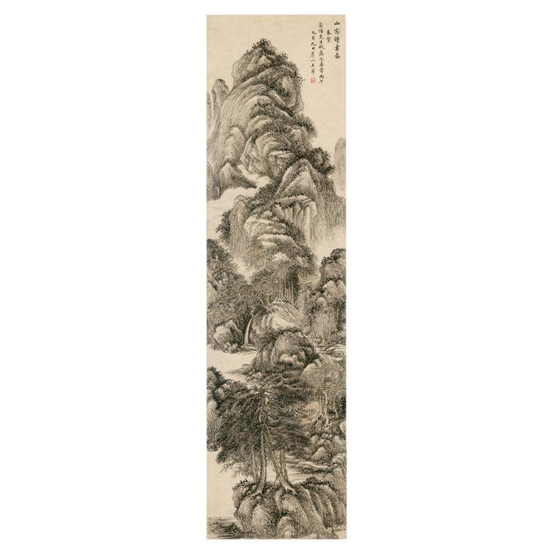 王翚山窗读书图山水画