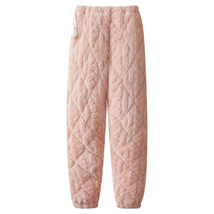 怀孕期孕妇保暖睡裤可调节冬天三层夹棉加绒加厚月子不勒肚珊瑚绒