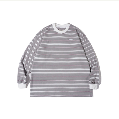 rodless重磅320g刺绣条纹长袖T恤宽松秋季百搭国潮情侣款