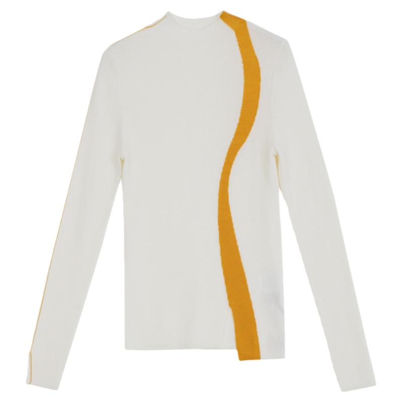 MEDECOO/墨蒂珂冬新款女装圆领撞色纯羊毛休闲针织衫MHD40316