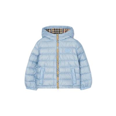 格纹饰带尼龙连帽羽绒服BURBERRY