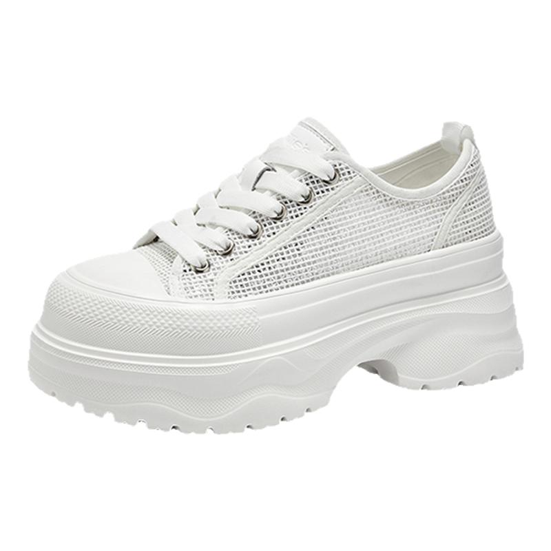 MILLIE'S/妙丽2025夏新款透气松糕女鞋网面增高厚底小个子小白鞋