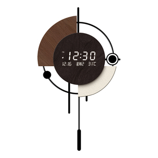 现代轻奢客厅格栅挂钟2026新款高级感数显万年历电子时钟挂墙钟表