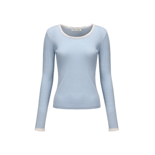 IF BY LAND设计师品牌LOOKNOW秋冬撞色毛边打底长袖T恤女