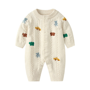 婴儿衣服春秋小月龄宝宝针织连体衣春装满月外出毛衣春装毛线衣男