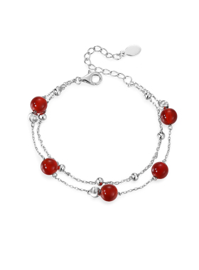 卡蒂罗红玛瑙双链手链女生925银红绳轻奢小众设计本命年新年礼物