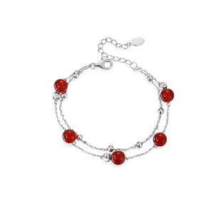 卡蒂罗红玛瑙双链手链女生925银红绳轻奢小众设计本命年新年礼物