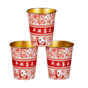 2026马年新年纸杯金箔高档一次性杯子纸杯子家用红色过年喜庆水杯