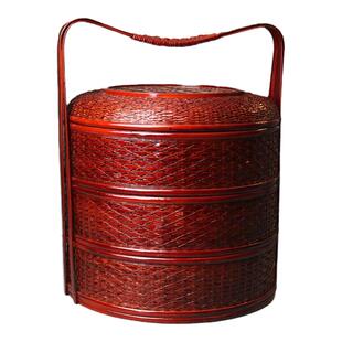 手工竹编结婚手提篮子上轿饭篮子喜庆箩筐拜拜篮子拜神篮子多层篮