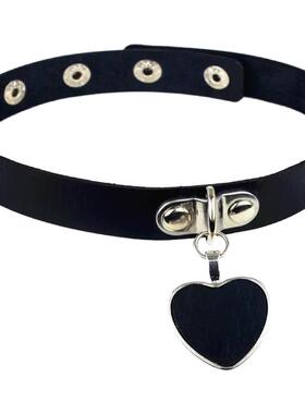 项圈女脖圈皮质铃铛脖环暗黑系爱心吊坠项圈颈环链条项链爱心项圈