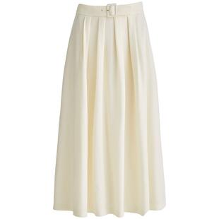 OBEG欧碧倩a字收腰赫本风过膝裙秋白色气质半身裙子50463516