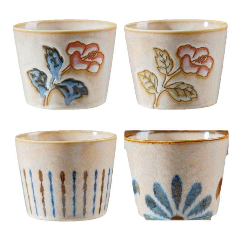 美浓烧立体浮雕女高端品茗杯粉色功夫茶具单杯釉下彩陶瓷喝茶杯