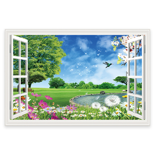 客厅背景墙3d立体墙贴画墙纸壁纸电视自粘画贴纸装饰画风景画窗户