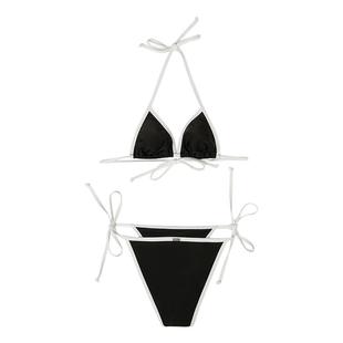 Limone新款高级感系带挂脖比基尼黑白撞色泳衣度假风温泉海边泳装