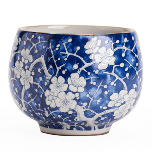 汝窑青花冰梅主人杯家用大号陶瓷开片可养个人专用茶杯功夫茶具