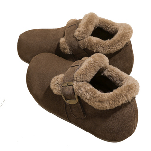 真皮羊毛厚底勃肯鞋全包单鞋子女2025新款冬季加厚保暖毛毛鞋棉鞋