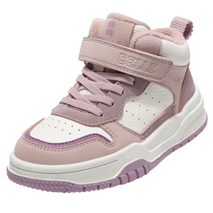 百丽童鞋女童加绒高帮板鞋冬季新款男童保暖运动鞋儿童休闲二棉鞋