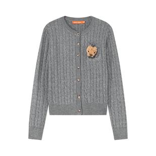 NOISY TEDDY25年秋季新款可爱熊头女士长袖修身开衫毛衫简约百搭