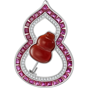 JAY双禄葫芦胸针配大衣西装别针奢华红玛瑙胸花配饰领针新年礼物