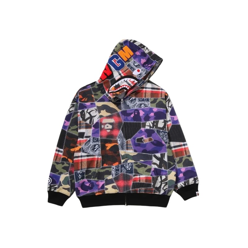 BAPE迷彩全拉链鲨鱼连帽卫衣外套