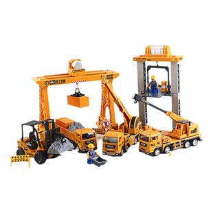 DIY工程车套装升降龙门起重机塔吊模型吊车挖掘机货车男孩玩具车