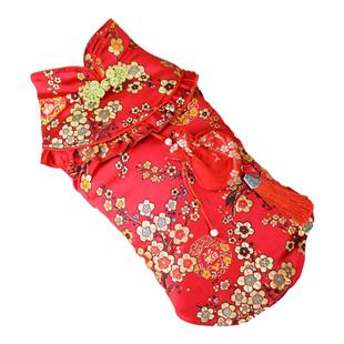 过年唐装旗袍喜庆宠物衣服小型犬大狗新中式薄款新年装狗狗战袍