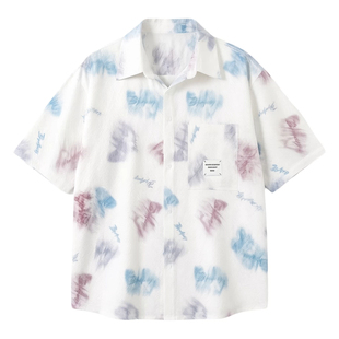 夏季薄款短袖衬衫男生青少年翻领冰丝外套帅气男装士半袖衬衣服潮