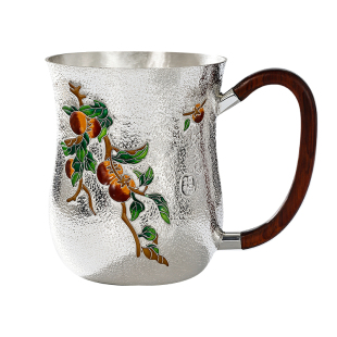 银茶杯999纯银水杯马克杯咖啡主人杯景泰蓝闷泡茶银杯子 柿柿如意