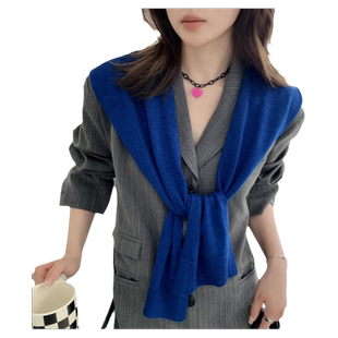 针织小披肩女黄色春秋夏季空调护颈搭肩坎肩外搭配裙子网红薄围巾