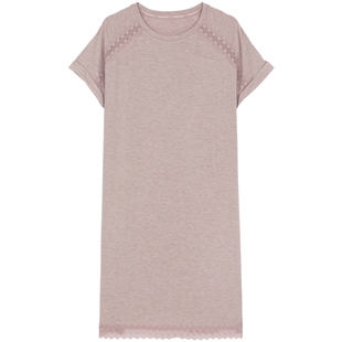 安莉芳专柜新品时尚短袖透气中裙睡裙女士H版型舒适家居裙EL00878