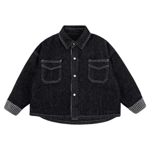 幼悠男童衬衫式加绒牛仔外套冬季童趣可爱经典时尚百搭保暖上衣潮