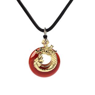 宫里上新红玛瑙项链女平安扣龙形吊坠生肖龙毛衣链生日礼物送妈妈