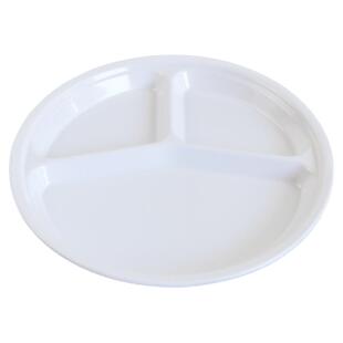 十个装快餐盘分格餐盘密胺仿瓷餐具三格圆形盘子四格塑料食堂饭盘