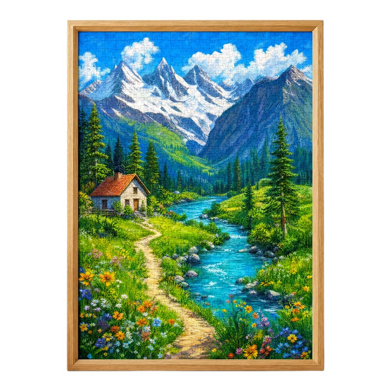 拼图1000片十级地狱难度风景成人减压打发时间手工拼装雪山溪谷屋