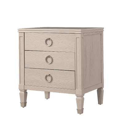 美式轻奢浅灰红橡木全实木床头柜卧室简约现代全实木床头柜三抽屉