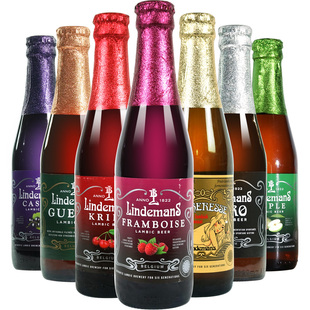 比利时进口林德曼组合桃子樱桃苹果蓝莓山莓混酿草莓果味啤酒5瓶