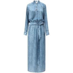 COCOBELLA渲染牛仔色印花衬衫裙女早春丝滑缎面通勤连衣裙FR922