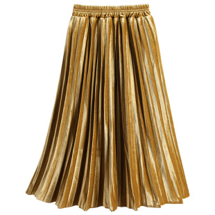 千金风女童半身裙金丝绒百褶裙女孩公主裙过膝下半身长裙子春秋冬