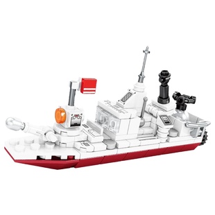 积木船儿童益智拼装小颗粒男孩子军事驱逐舰航母模型拼图玩具礼物