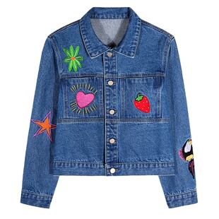 落落狷介外套女春秋款2025新款刺绣牛仔外套小个子短款牛仔服百搭