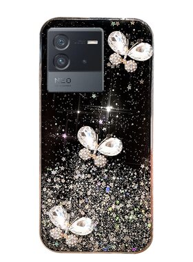 夏天透明奢华细闪水晶蝴蝶适用iqooneo7竞速版手机壳neo6新款iq00neo3硅胶5se防摔u1/u3/u5女vivo爱酷z1/z5x