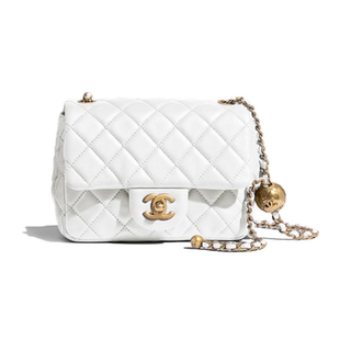 9.9新Chanel/香奈儿经典小金球羊皮白色女款小号链条包单肩斜挎包
