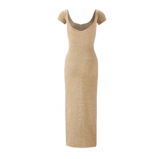 Rojo oscuro智惠美人康宝莱羊毛高开衩织短袖修身温柔约会连衣裙