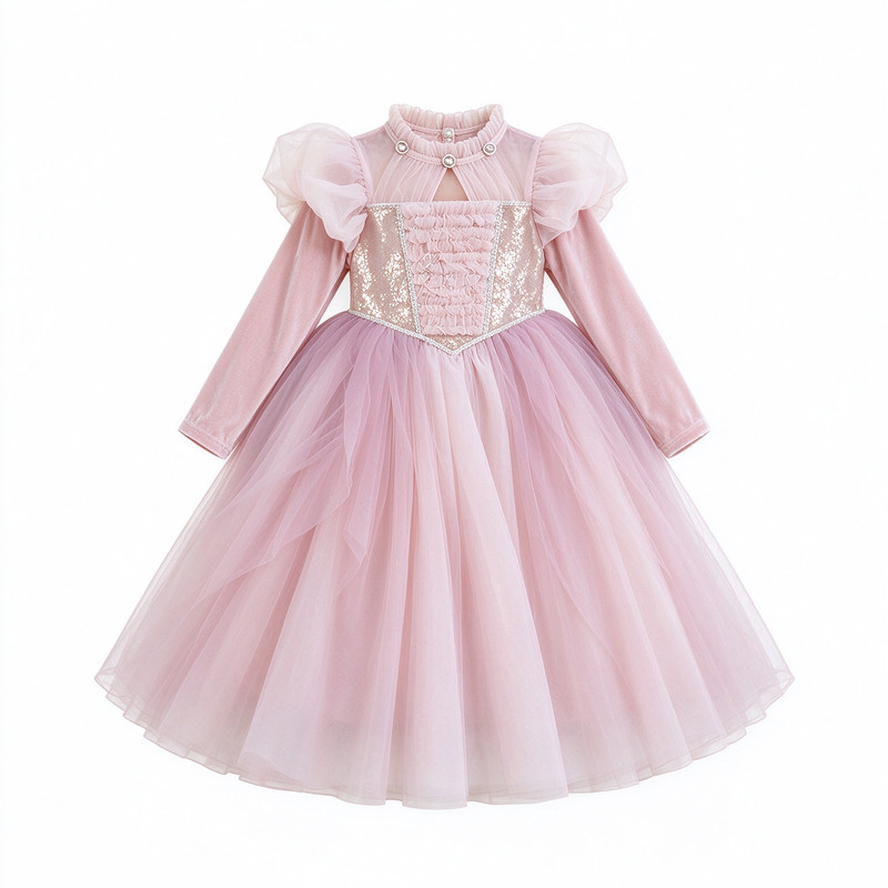 乐佩长发公主裙女童生日礼服2026新款秋冬儿童蓬蓬纱连衣裙子秋季