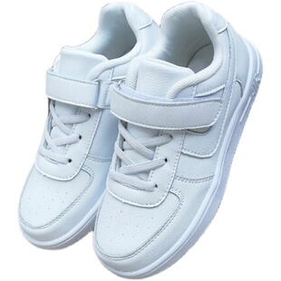 真皮儿童小白鞋男童白色运动鞋女童空军一号透气白波鞋小学生板鞋