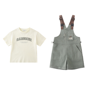 亲子女童背带裤套装夏装洋气中大童2025新款儿童夏季薄款短袖两件