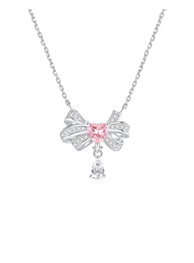 蝴蝶结粉钻纯银项链女生日礼物
