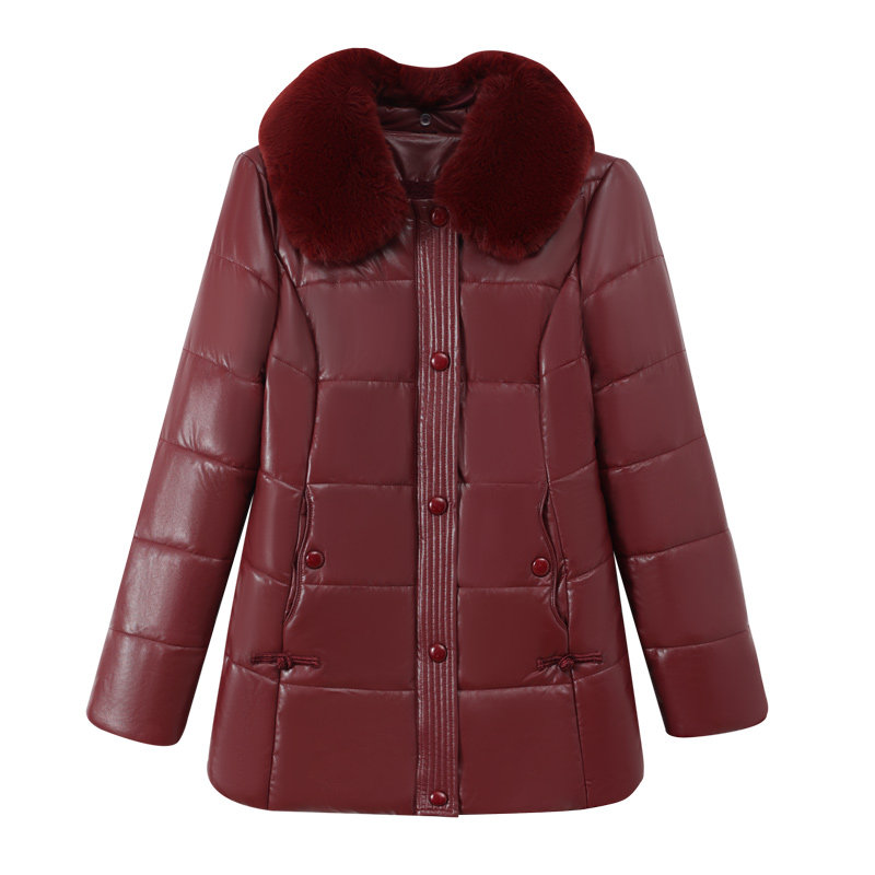 中老年冬装皮棉衣加绒加厚妈妈
