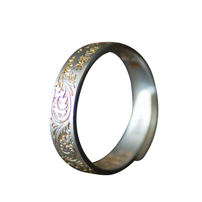 男女足银999国风描金工艺戒指